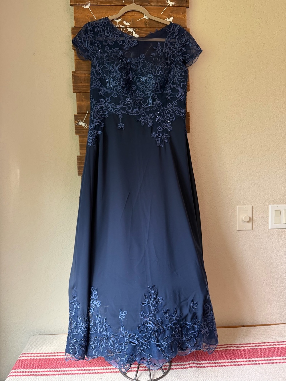 Navy Chiffon Lace Dress | Tea Length | Never Worn